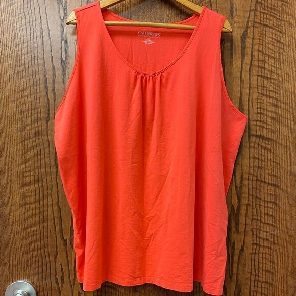 Catherines bright salmon pink gathered‎ scoop neck stretch tunic tank - Picture 1 of 6